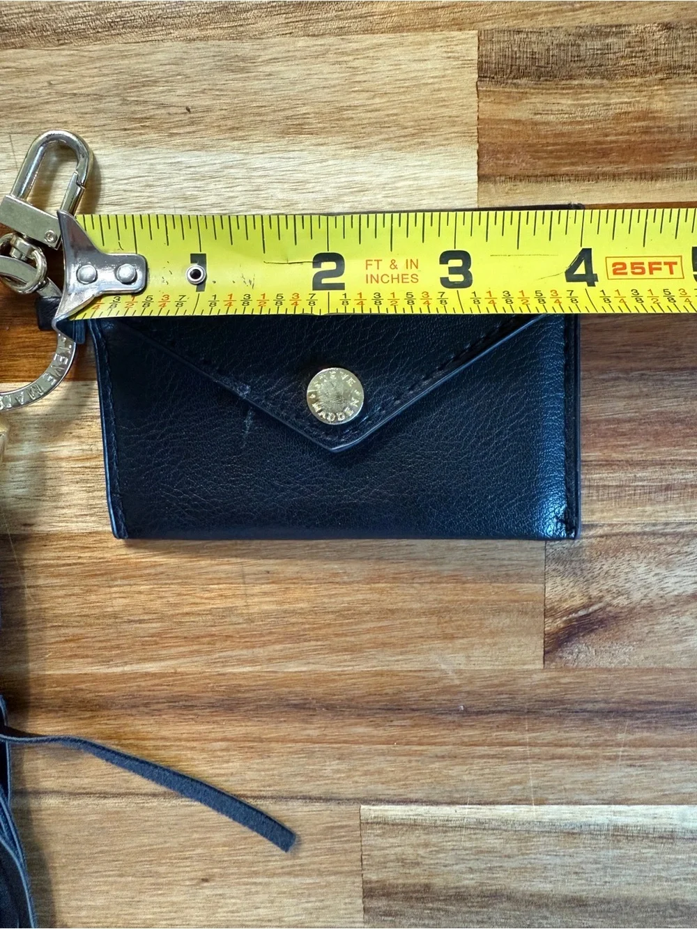 Steve Madden Black Leather Tassel Keychain Card Holder